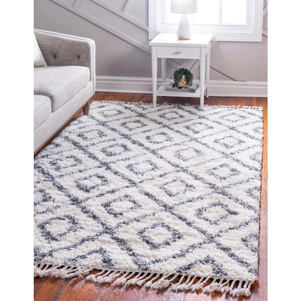Hygge Shag Diamond Ivory 5 ft. x 8 ft. Area Rug