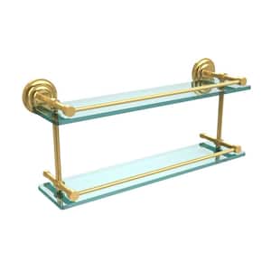 Que New 22 in. L x 8 in. H x 5 in. W 2-Tier Clear Glass Bathroom Shelf with Gallery Rail in Polished Brass