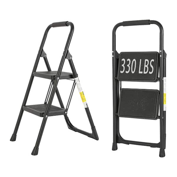 Tatayosi 2-Step Iron Folding Step Stool Ladder 330 lbs. Load Capacity Type IA Duty Rating (5.71 ft. Reach Height),Black