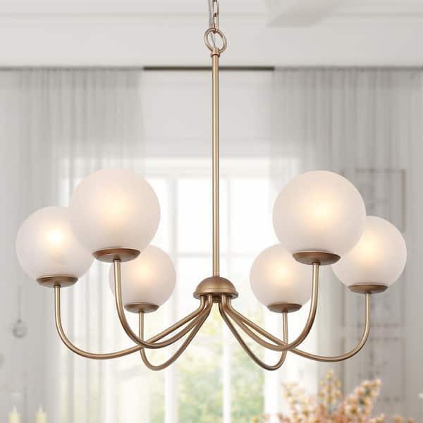 LNC Modern Deep Gold 6-Light Chandelier 27 in. Classic Globe