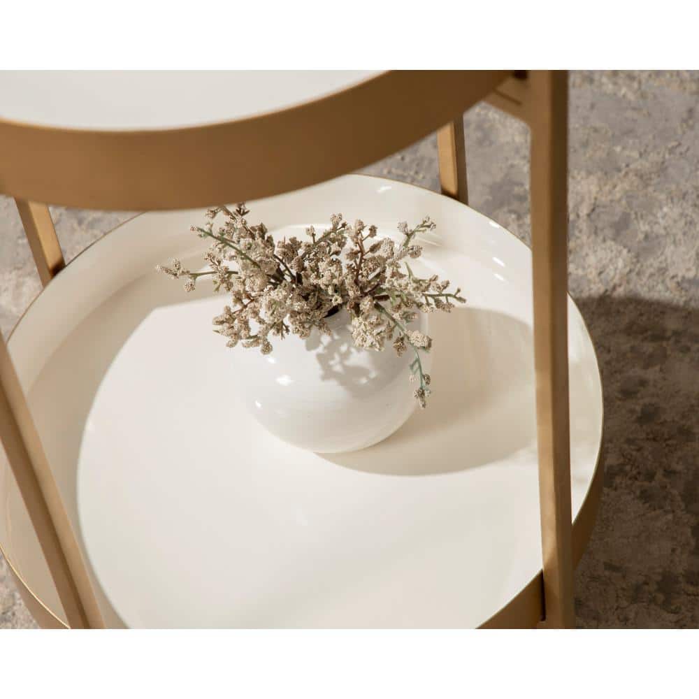 Nira Round Gold Metal Two-Tier Side Table