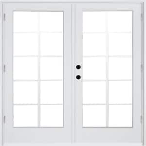 60 in. x 80 in. Fiberglass Smooth White Right-Hand Outswing Hinged Patio Door with 10-Lite GBG