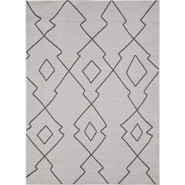 LOOMAKNOTI Breyleigh Culton Cream 5 ft. 3 in. x 7 ft. 3 in. Abstract Polypropylene Indoor/Outdoor Area Rug