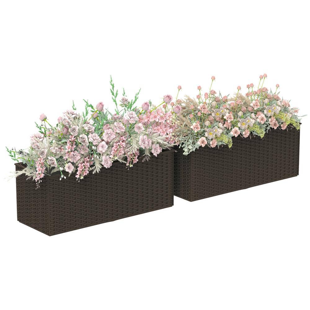 Metal Raised Planter Box, Set of 2, Self-Watering Hanging Flower Pots for F