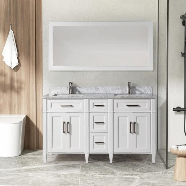 Vanity Art Savona 60 in. W x 22 in. D x 36 in. H Bath Vanity in White with Vanity Top in White with White Basin and Mirror