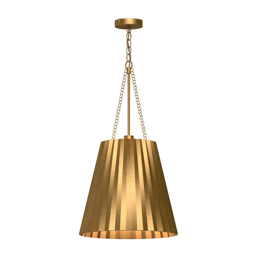 Plisse Chic Aged Gold and Matte Black Drum Pendant Light
