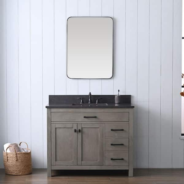 Jasper 42 in. W x 22 in. D x 34 in. H Bath Vanity in Textured Gray with Blue Limestone Top with White Sink