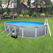 Martinique 15 ft. x 30 ft. Oval x 52 in. Deep Metal Wall Above Ground Pool Package with 7 in. Top Rail