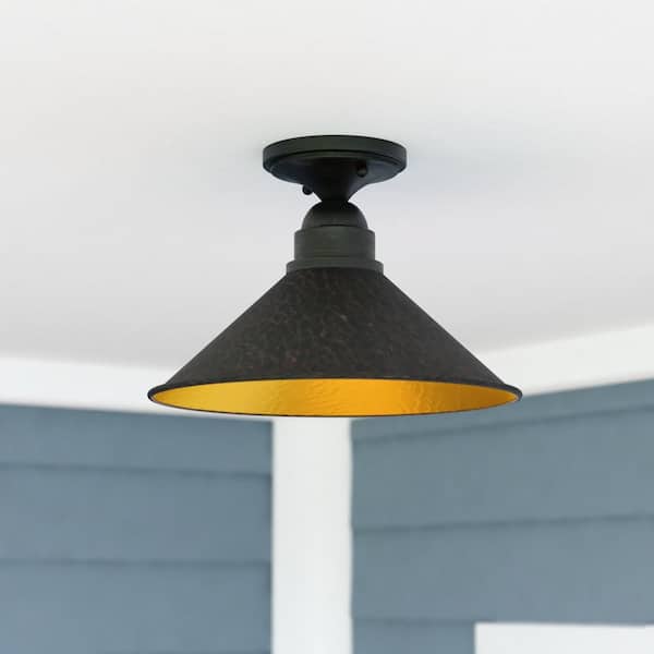 VAXCEL Outland Hammered Metal Bronze Rustic Outdoor Semi Flush Mount 1-Light Ceiling Light