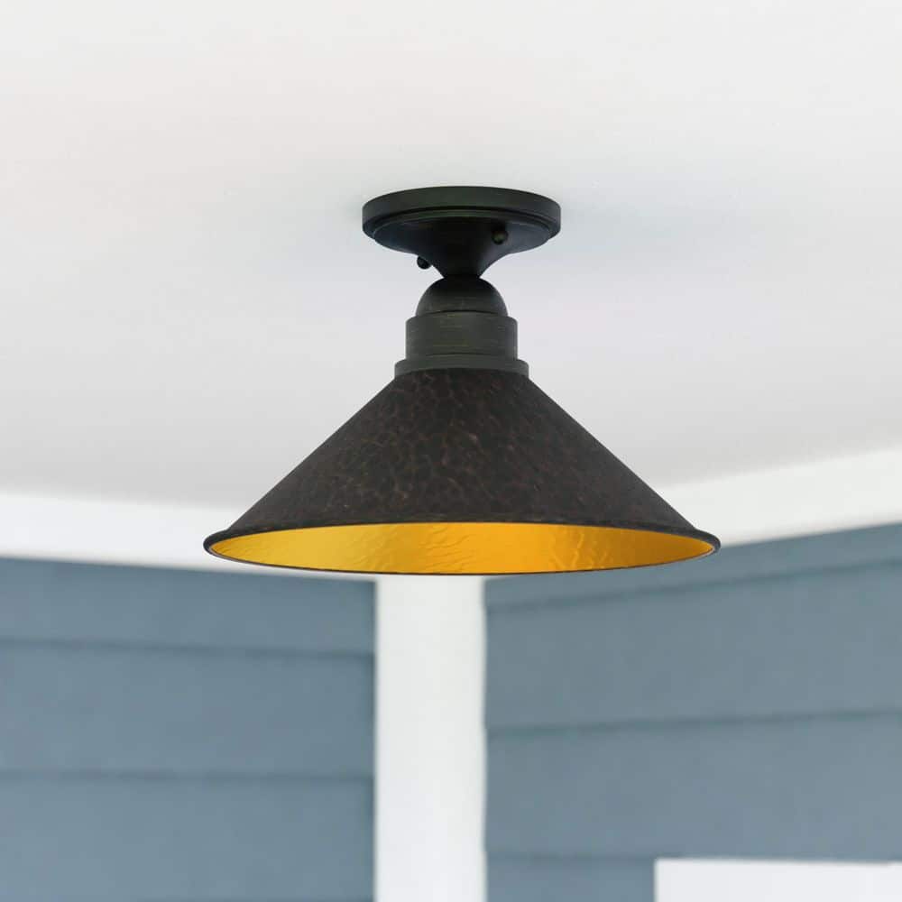 Outland Rustic 12'' Gold and Glass Indoor/Outdoor Ceiling Light