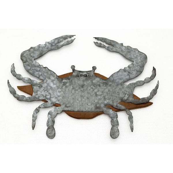 Wood and Galvanized Ocean Theme Wall Hanging Decor,Crab - Multi