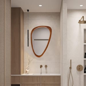 20 in. W x 30 in. H Irregular Natural Wood-Frame Wall Mirror, Distinctive Asymmetric Design