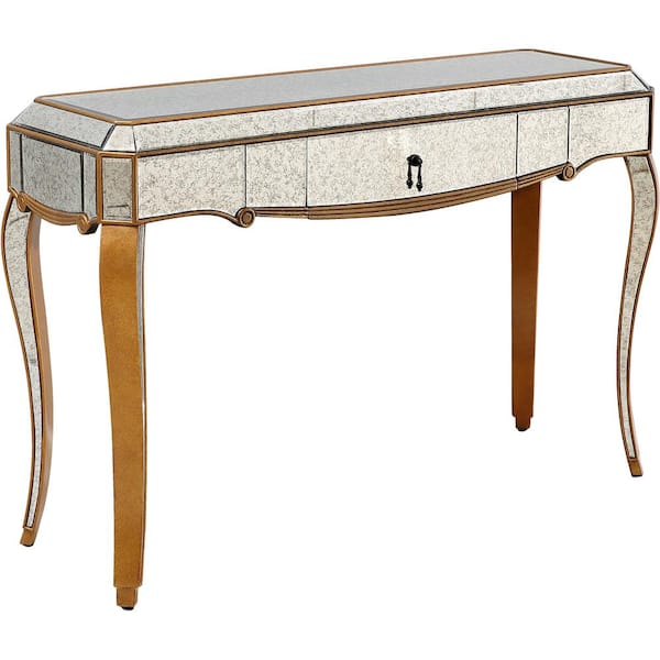Camden Isle Astrid 47 in. Gold Rectangle Mirrored Glass Console Table with Drawers