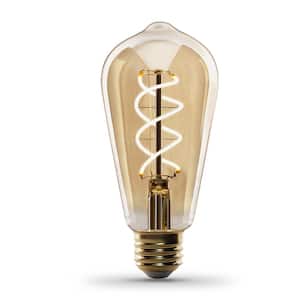 60-Watt Equivalent ST19 Dimmable Spiral Filament Amber Glass E26 Vintage Edison LED Light Bulb, Warm White