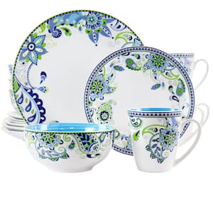 Blue Crush 16 Piece Round Porcelain Dinnerware Set
