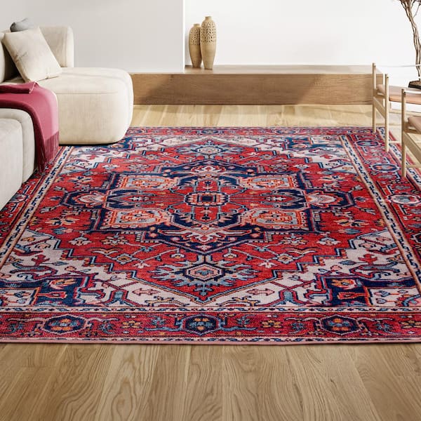 JONATHAN Y Cirali Ornate Red/Navy 5 ft. x 8 ft. Large Medallion