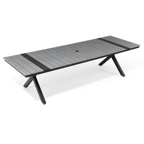  118 in. Rectangular Metal Aluminum Outdoor Dining Table in Gray with Umbrella Hole