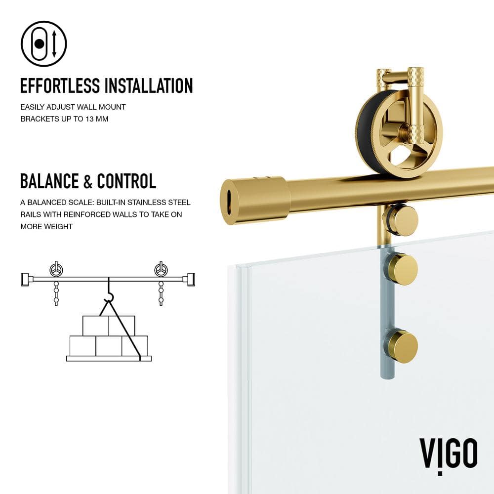Hamilton Matte Brushed Gold Frameless Sliding Shower Door with Clear Glass