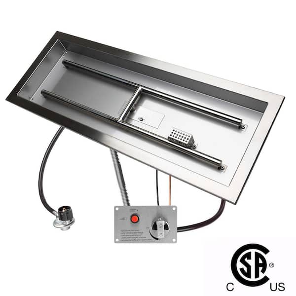 Celestial Fire Glass 30 in. x 10 in. CSA Certified Fire Pit Burner Kit, Stainless Steel, Propane, Electronic Ignition