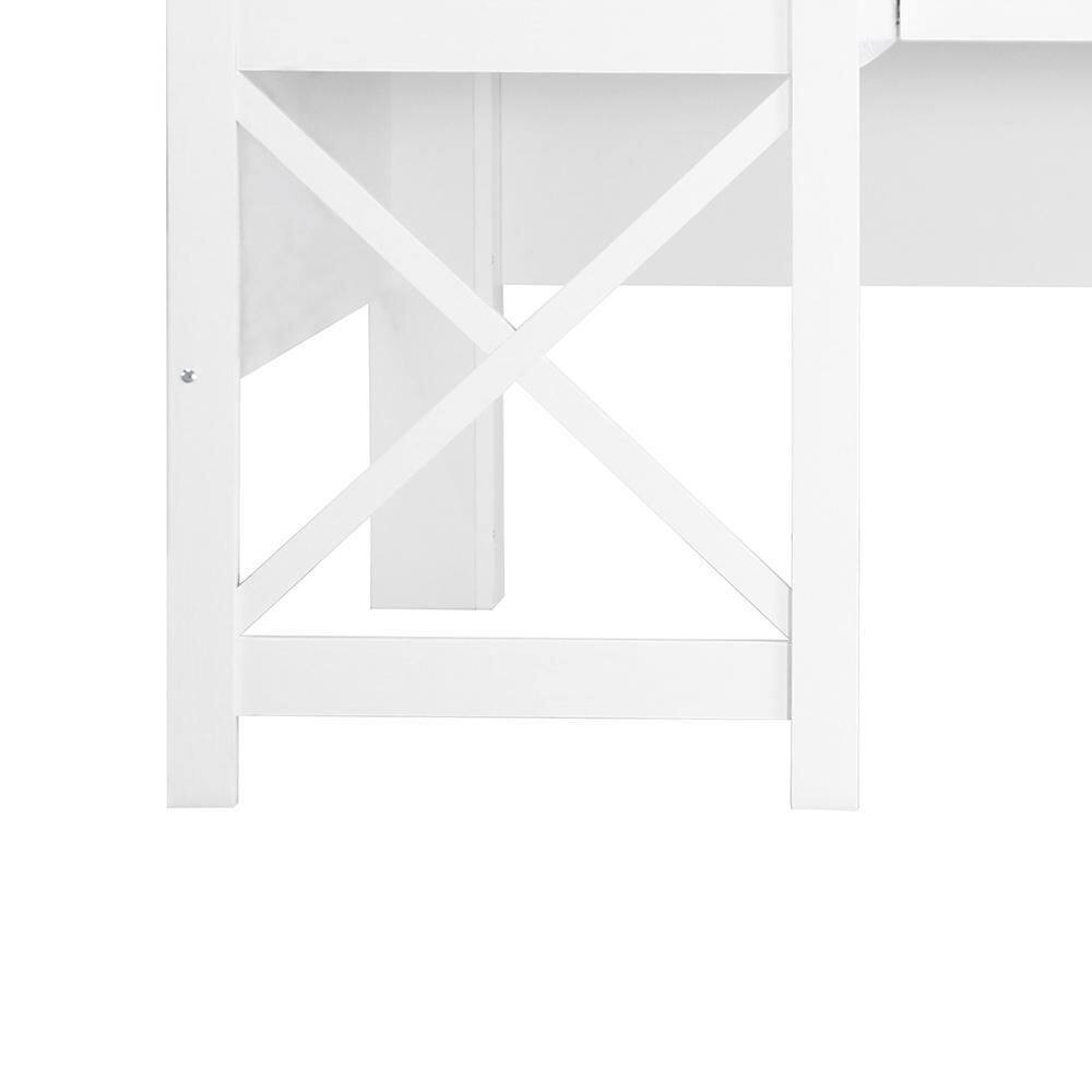 White Wood L-Shaped Corner Desk with Drawer
