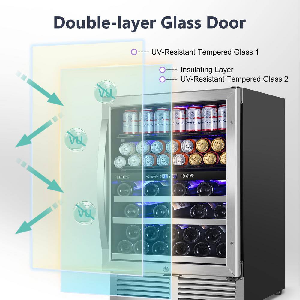 Tittla 24" Stainless Steel Dual Zone Wine and Beverage Cooler
