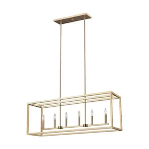 Moffet Street 6-Light Satin Brass Island Pendant with Dimmable Candelabra LED Bulb
