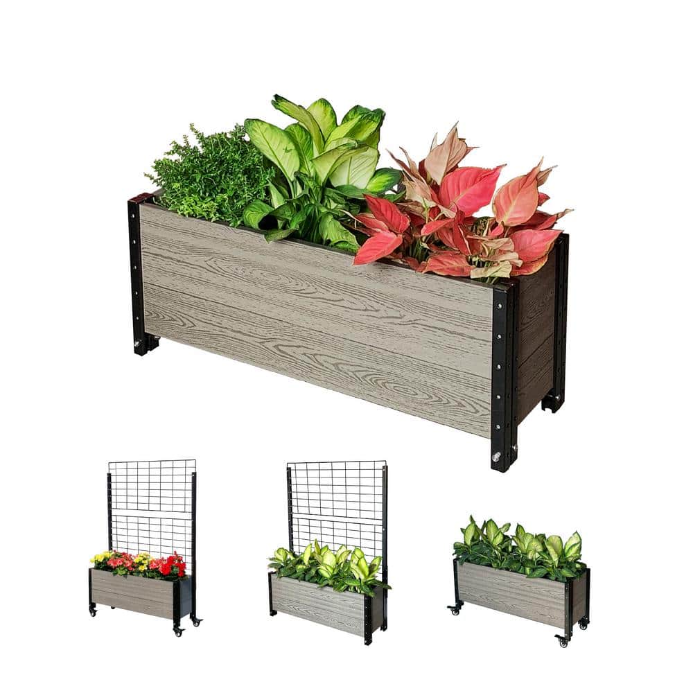 Contemporary Everbloom Grey Rectangular Raised Bed Planter with Wheels