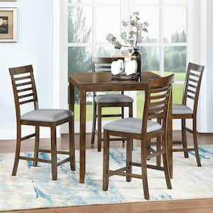 5-Piece Square Walnut Wood Top Kitchen Table Set with 4-Chairs