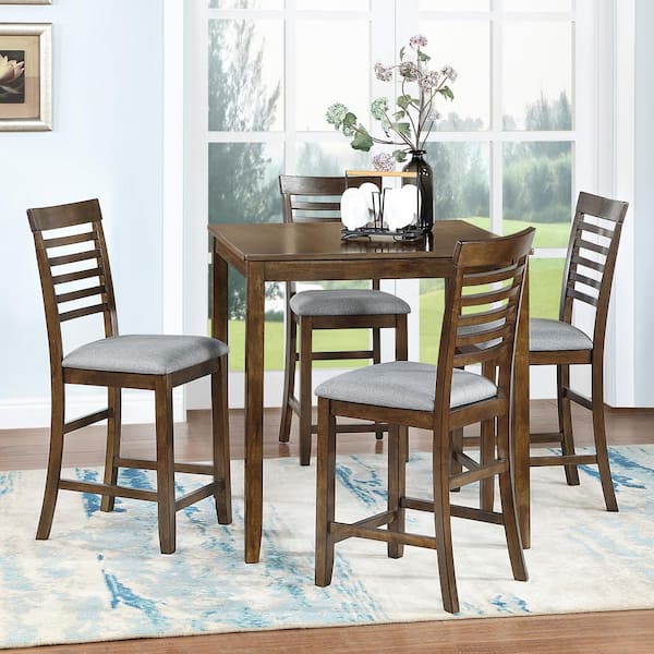 Boyel Living 5-Piece Square Walnut Wood Top Kitchen Table Set with 4-Chairs