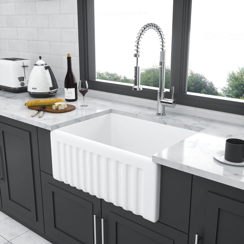 24-Inch White Ceramic Farmhouse Apron-Front Kitchen Sink