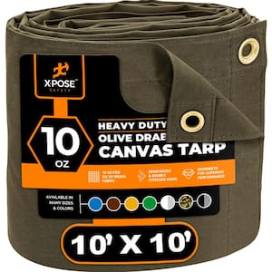 Canvas Heavy-Duty 10 ft. W x 10 ft. L Olive Drab 10 oz. Tarp