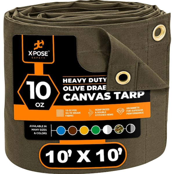 Canvas Heavy-Duty 10 ft. W x 10 ft. L Olive Drab 10 oz. Tarp