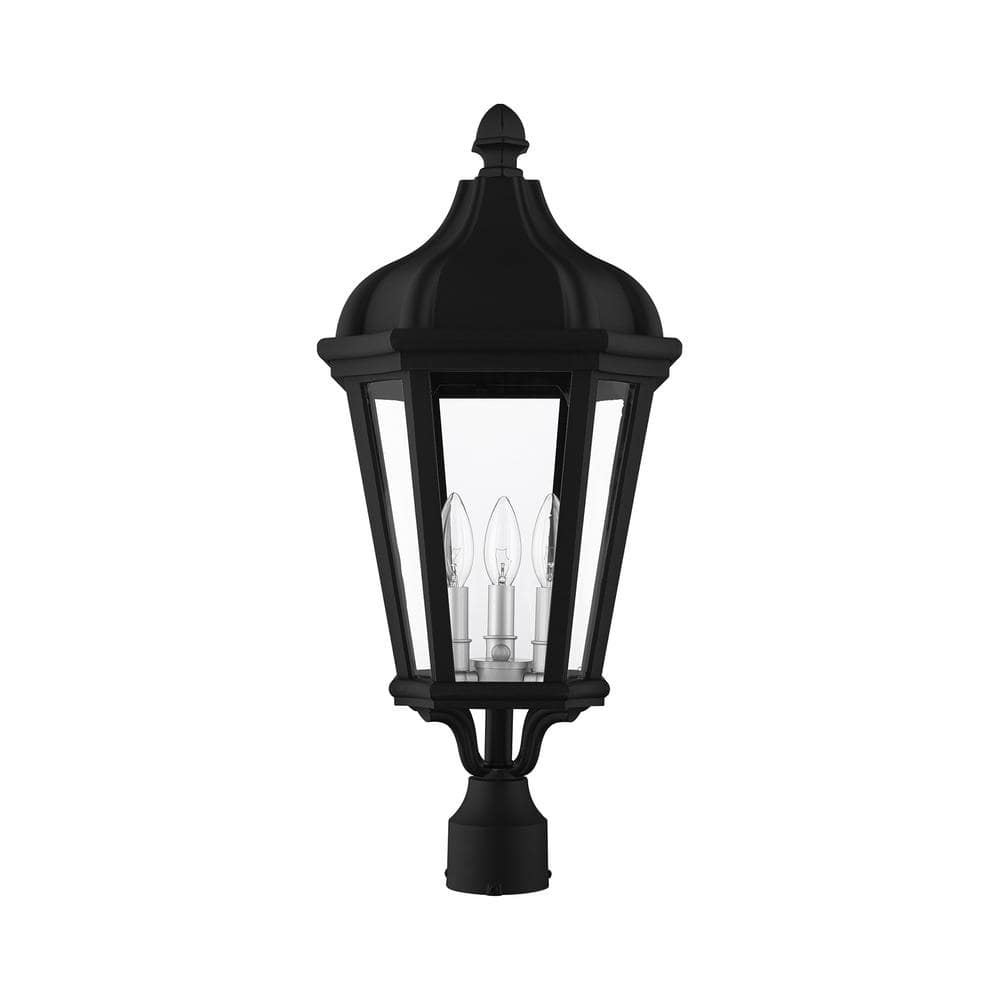 Elegant Morgan Textured Black 3-Light Outdoor Post Lantern with Clear Glass