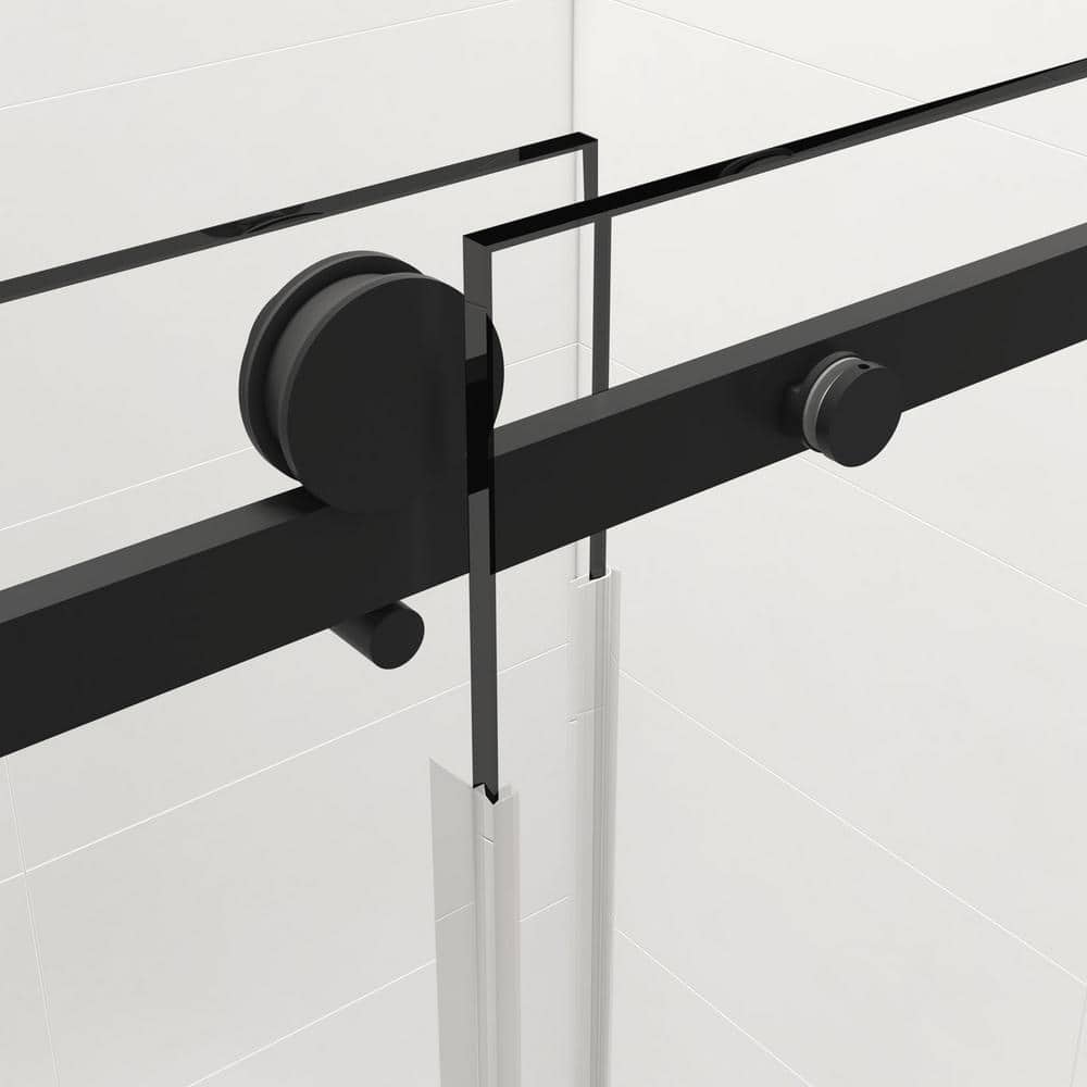 60'' Matte Black Frameless Sliding Shower Enclosure with Clear Glass