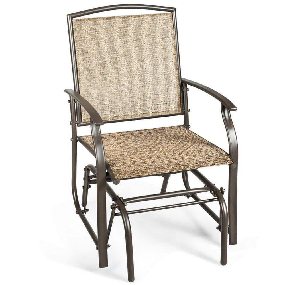 Afoxsos 23 in. Outdoor Metal Steel Brown Patio Swing Single Glider Chair Rocking Seating