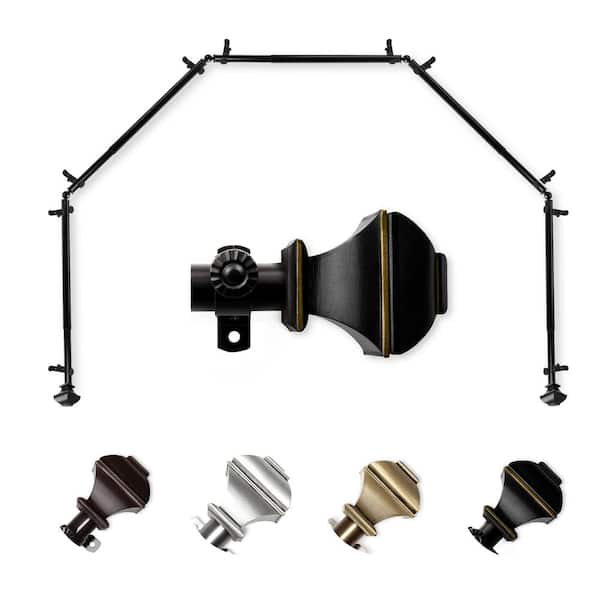EMOH 13/16" Dia Adjustable 5-Sided Bay Window Curtain Rod 28 to 48" (each side) with Julianne Finials in Black