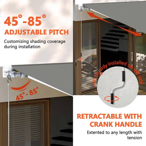 8 ft. W x 7 ft. L Manual Patio Retractable Awnings in Grey