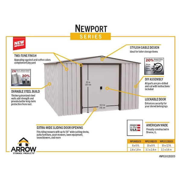 Arrow Newport 10 ft. W x 12 ft. D 2 Coffee Galvanized Metal Shed