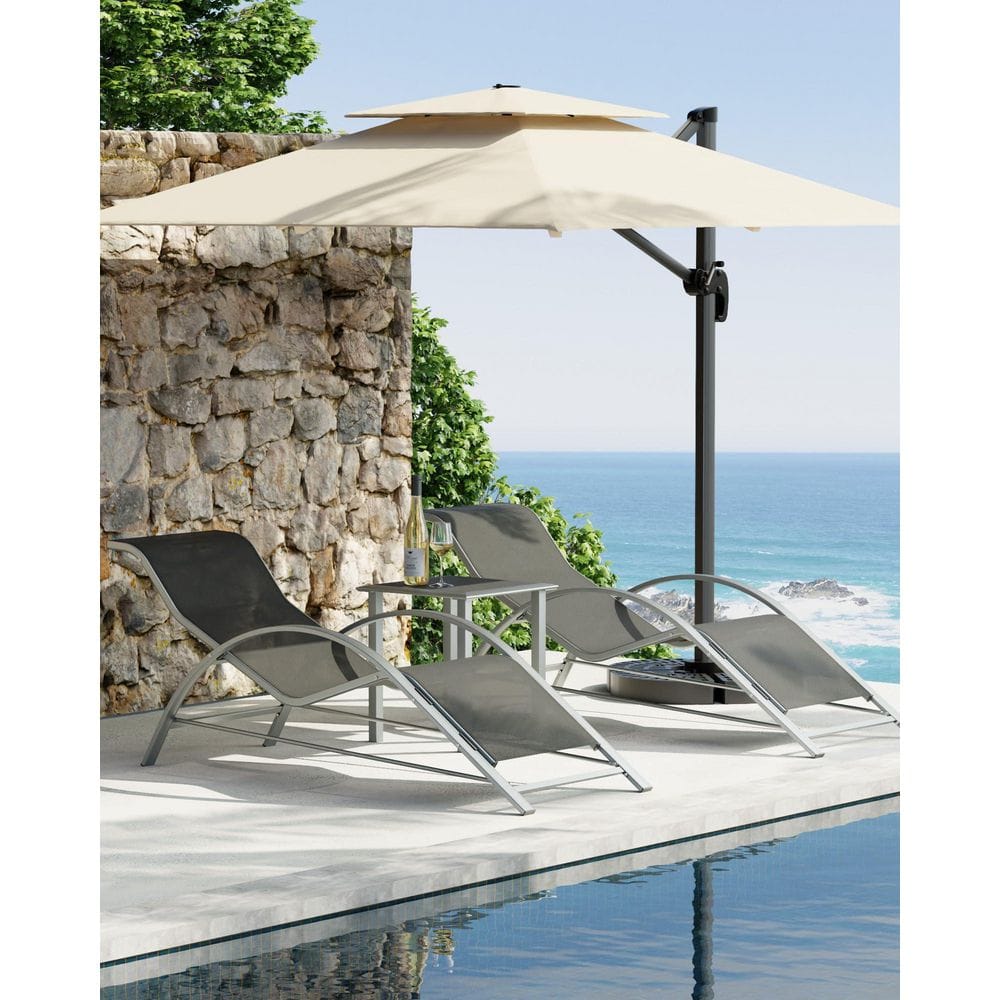 3-Piece Outdoor Lounge Set, Aluminum Construction with Two Recliners and Si
