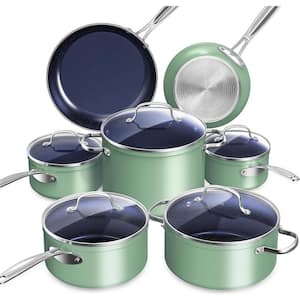 Diamond Infused 12 Piece Stainless Steel Nonstick Cookware Set in Rosemary Green