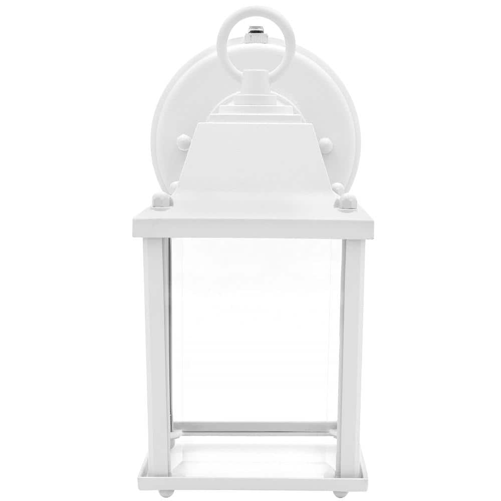 White Aluminum LED Lantern with Clear Glass and Dusk-to-Dawn Sensor
