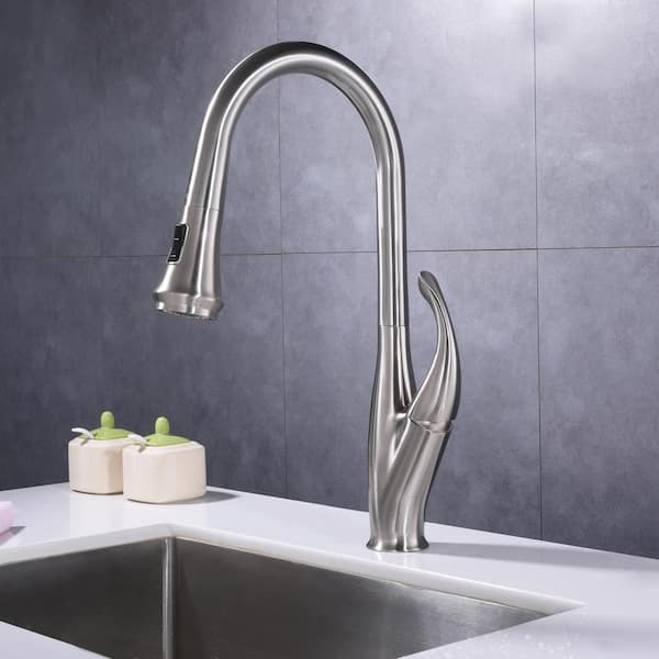 Satico Single Handle Pull Out Sprayer Kitchen Faucet in Brushed Nickel ...