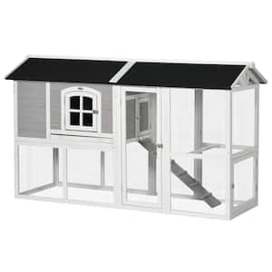 Wooden Chicken Coop with Run for 3 - 4 Chickens, Light Gray
