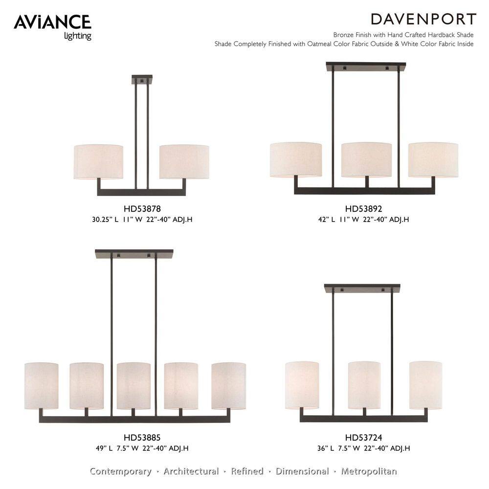 Bronze Steel 3-Light Linear Chandelier with Drum Shades