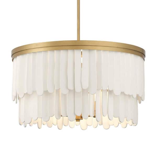 Briscade 60-Watt 9-Light Painted Legacy Brass Pendant Light with Organic Ceramic Panels, No Bulbs Included