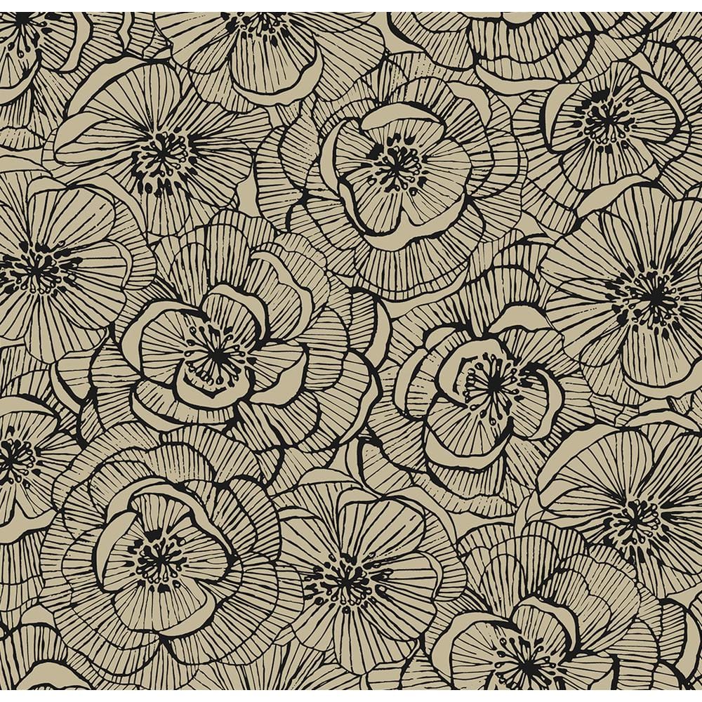40.5 sq. ft. Gold Shimmer and Ebony Ellie Graphic Floral Vinyl Peel and Stick Wallpaper Roll price history on PriceWatchPro