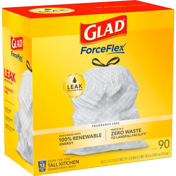 Glad Tall Kitchen Quick-Tie ForceFlex Unscented White Trash Bag, 72 ct -  Fry's Food Stores