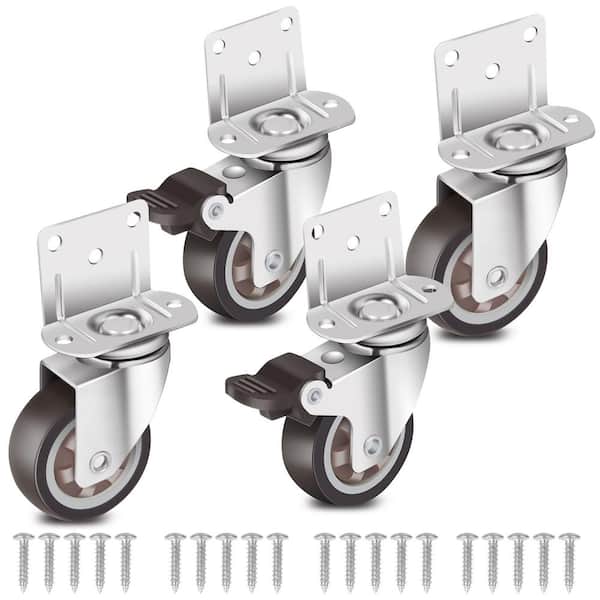 Angel Sar 2 in. L-Shaped Small Rubber Side Mount Caster Wheels in Silver for Furniture, Cabinet and Table (4-Pack)