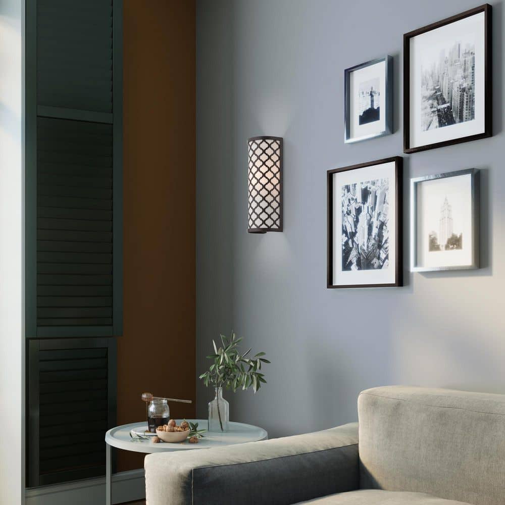English Bronze Dimmable Wall Sconce with Fabric Shade