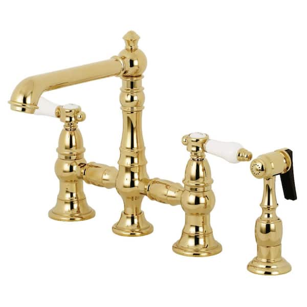Bel-Air 2-Handle Bridge Kitchen Faucet in Polished Brass